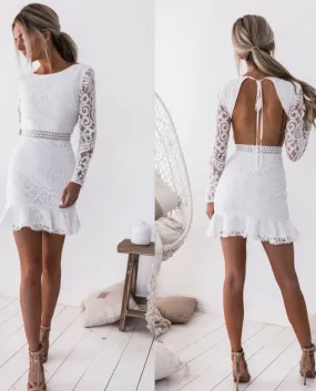 Abito da donna in pizzo senza schienale a maniche lunghe aderente da donna alla moda