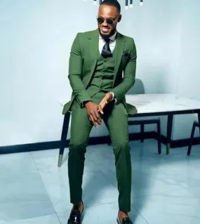 Abito da uomo 3 pezzi verde slim fit Costume Homme Blazer Smoking Sposo Wedding Peak Laple Terno Masculino giacca  pantaloni