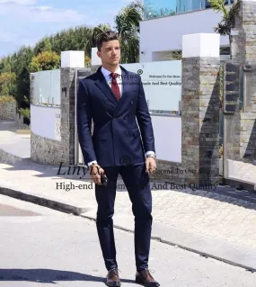 Fashion Black Men Suits Double Breasted Formal Business Blazer Slim Fit Wedding Groom Tuxedo 2 Piece Jacket Pants Costum