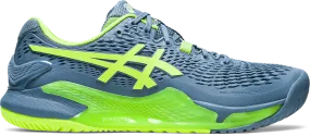 SCARPA DA TENNIS DA UOMO ASICS RESOLUTION 9 STEEL BLUE HAZARD GREEN 1041A330 400