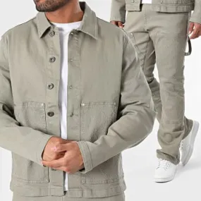 Set giacca e jeans verde cachi