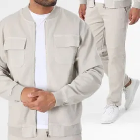Set jeans e giacca con zip 23218-23131 Beige